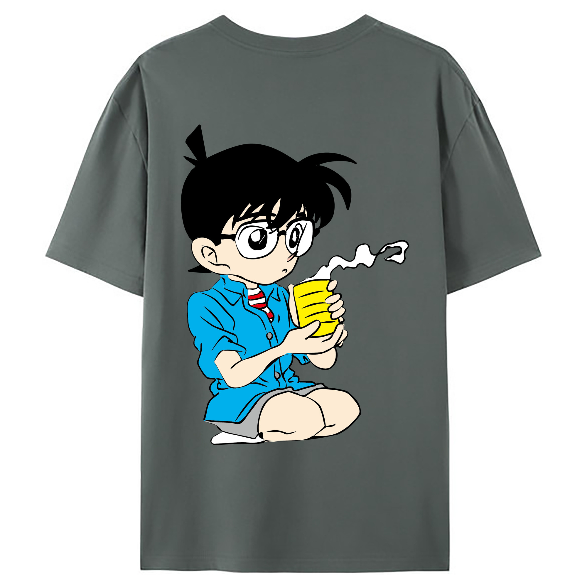 （画像用） 名探偵コナン 江戸川 コナン Detective Conan Conan Edogawa 綿100％ メンズ半袖Tシャツ（バックプリント） 通気性